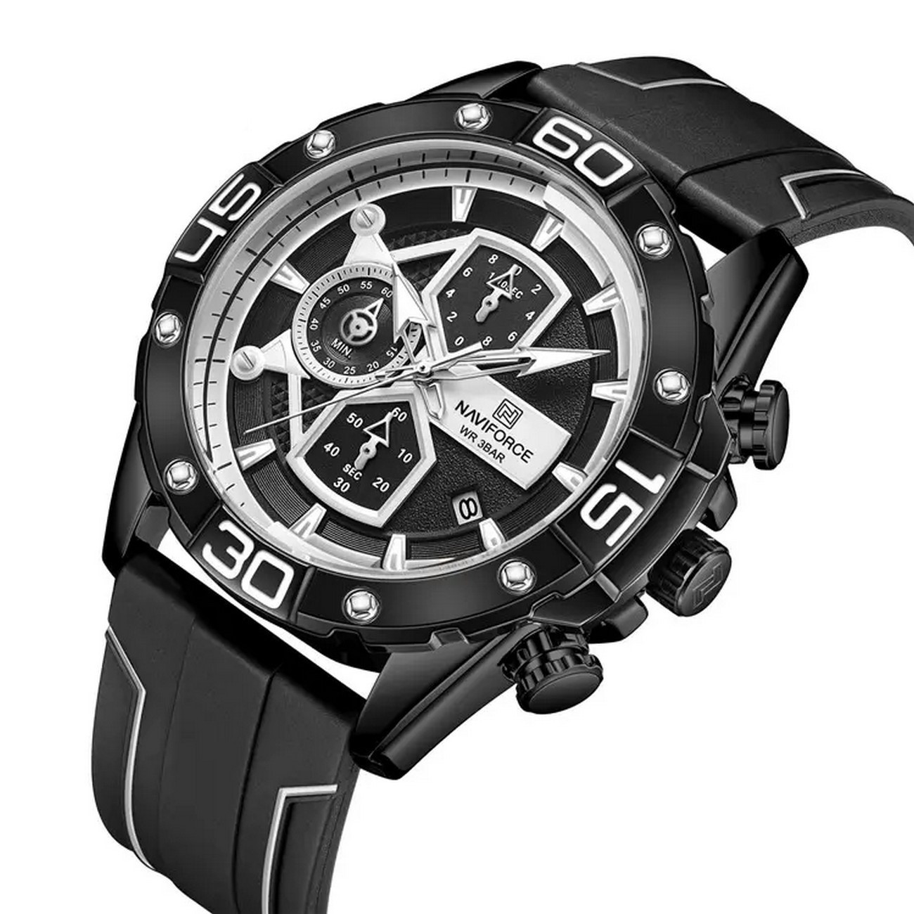 Reloj Naviforce Original Nf 8018t Cronografo Negro + Estuche