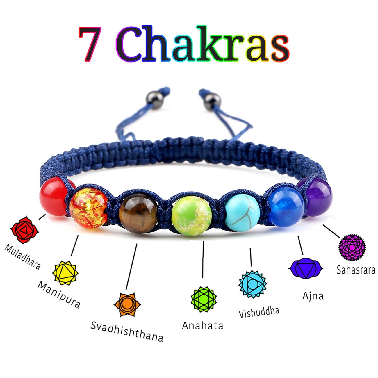 Pulsera 7 Chakras Cuarzos Tejida Unisex + Estuche