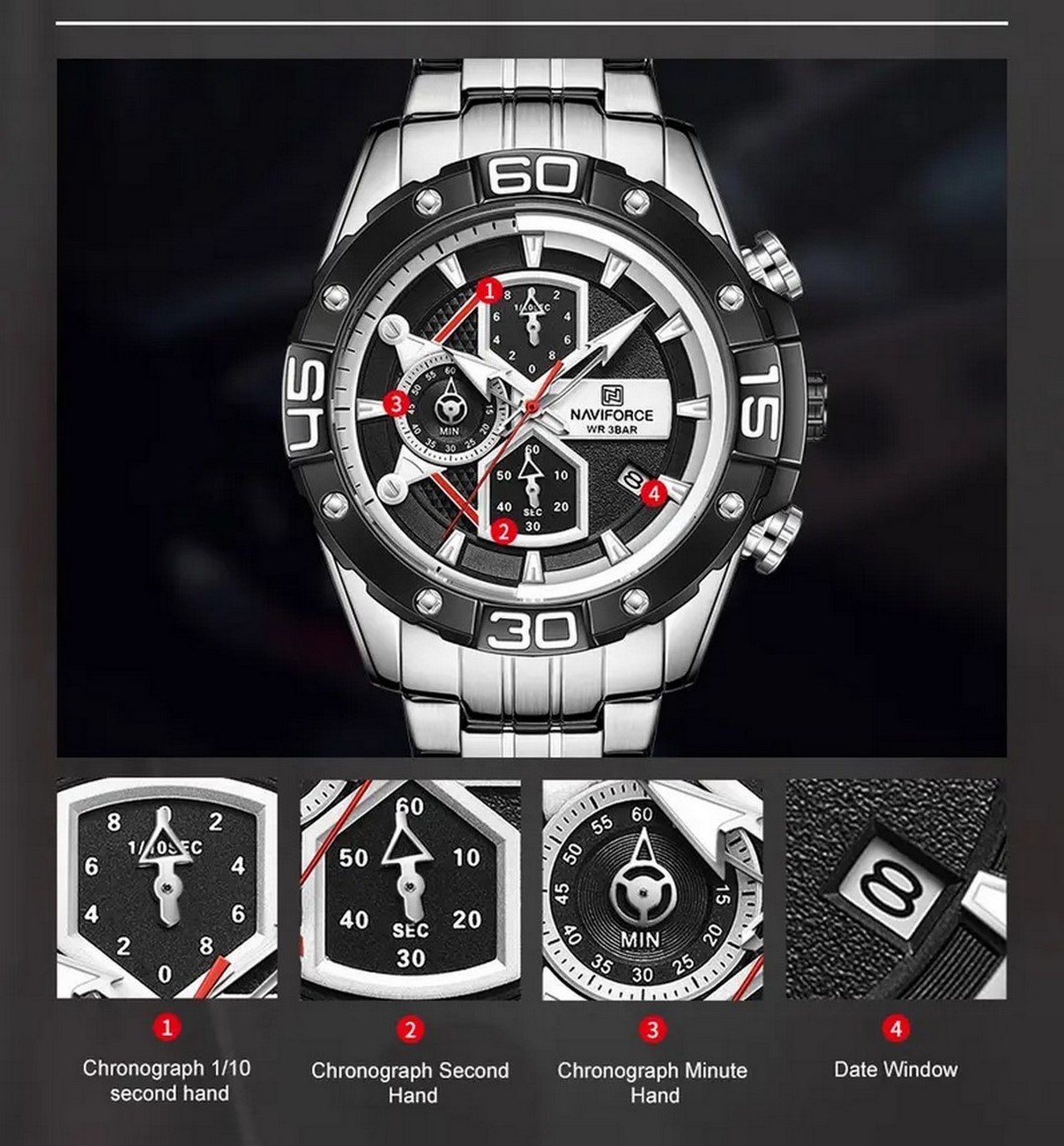 Reloj Naviforce Original Nf 8018m Cronografo + Estuche