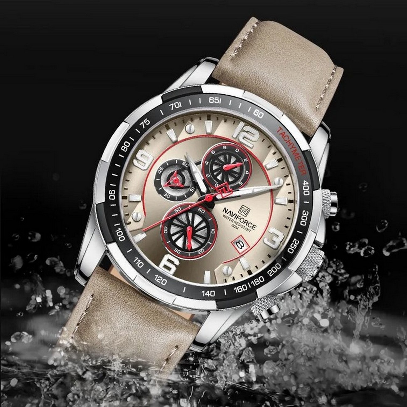 Reloj Naviforce Original Nf 8020 Cuero Beige + Estuche