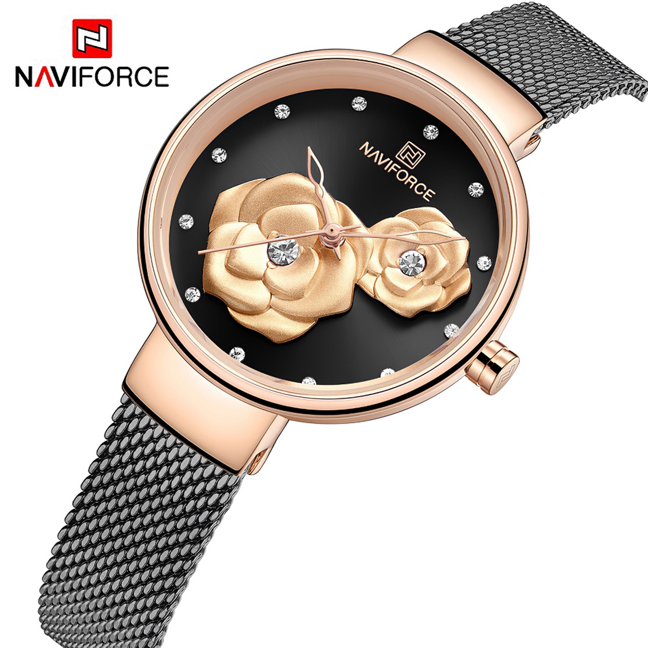 Reloj Naviforce Original Nf 5013l Flor Negro + Estuche