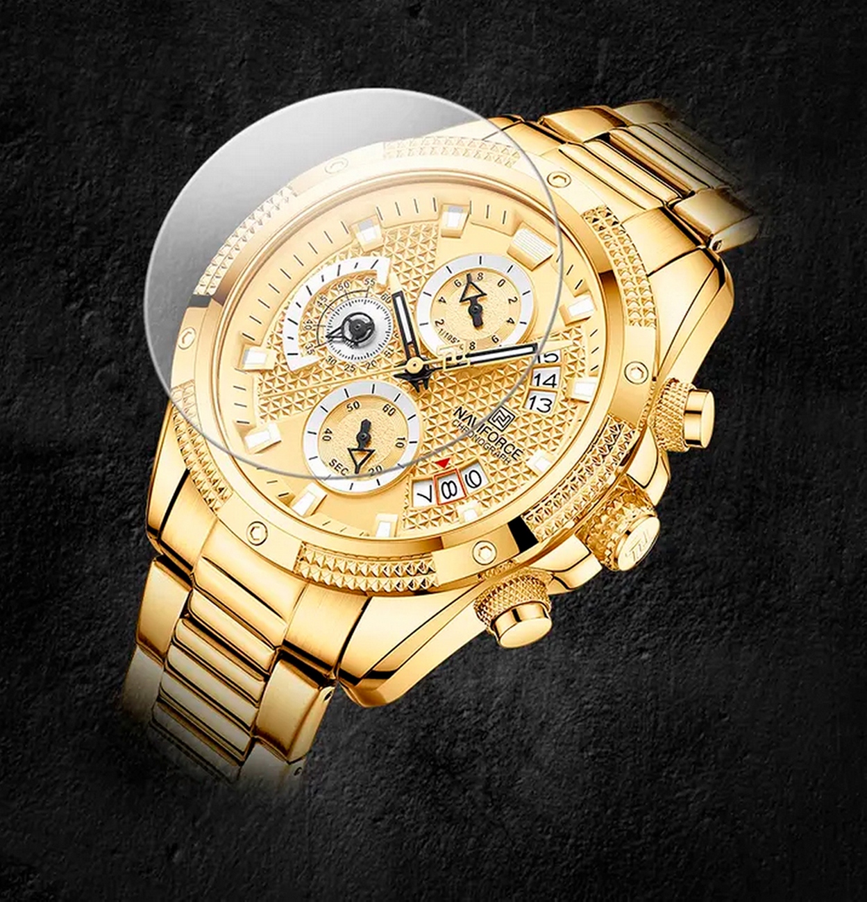 Reloj Naviforce Original Nf 8021 Cronografo Dorado + Estuche