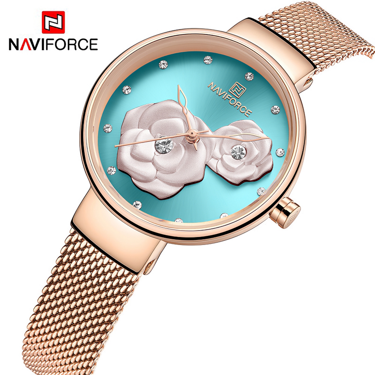 Reloj Naviforce Original Nf 5013l Flor Turquesa + Estuche