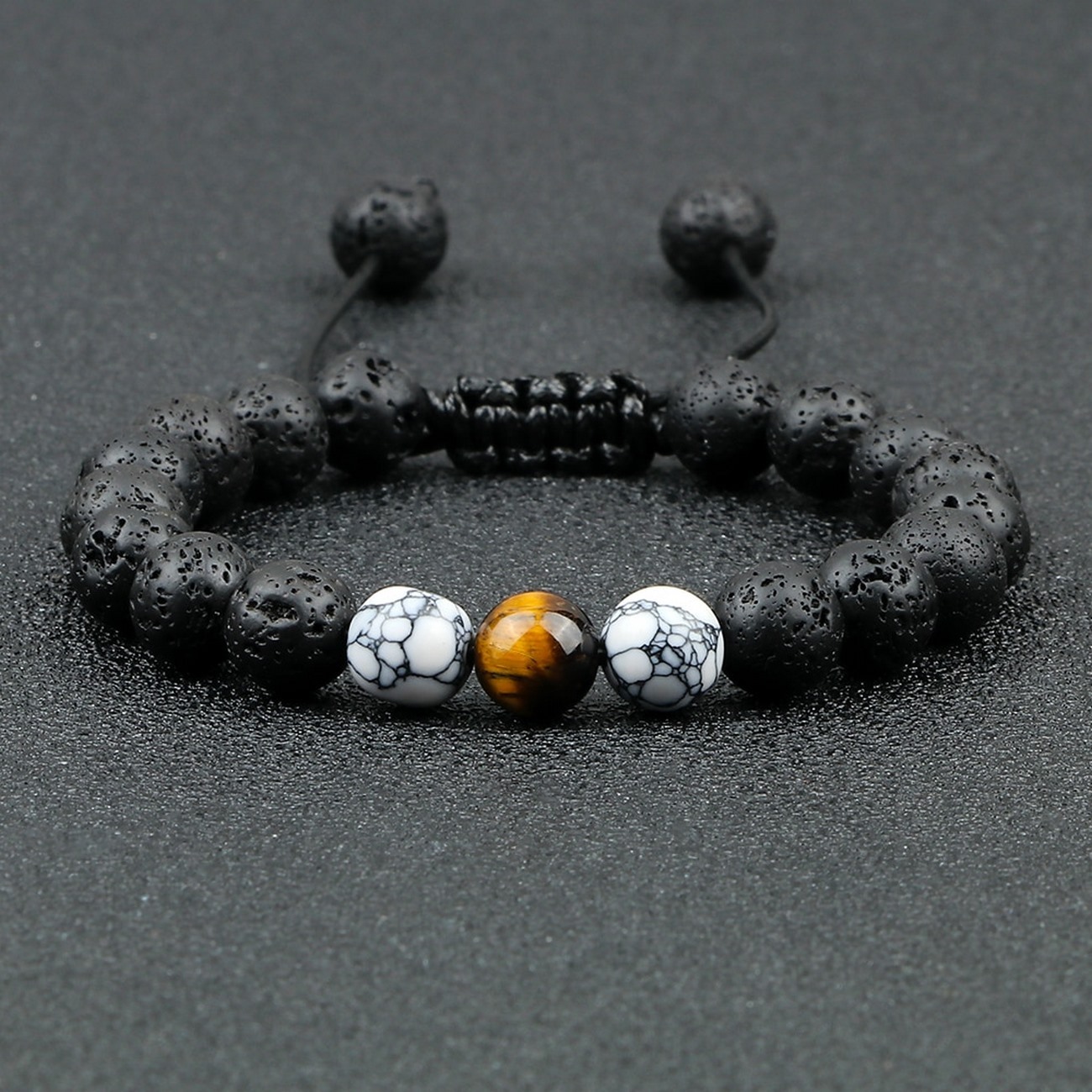 Pulsera Cuarzo Ojo De Tigre - Blanco - Piedra Volcanica Tejida Unisex