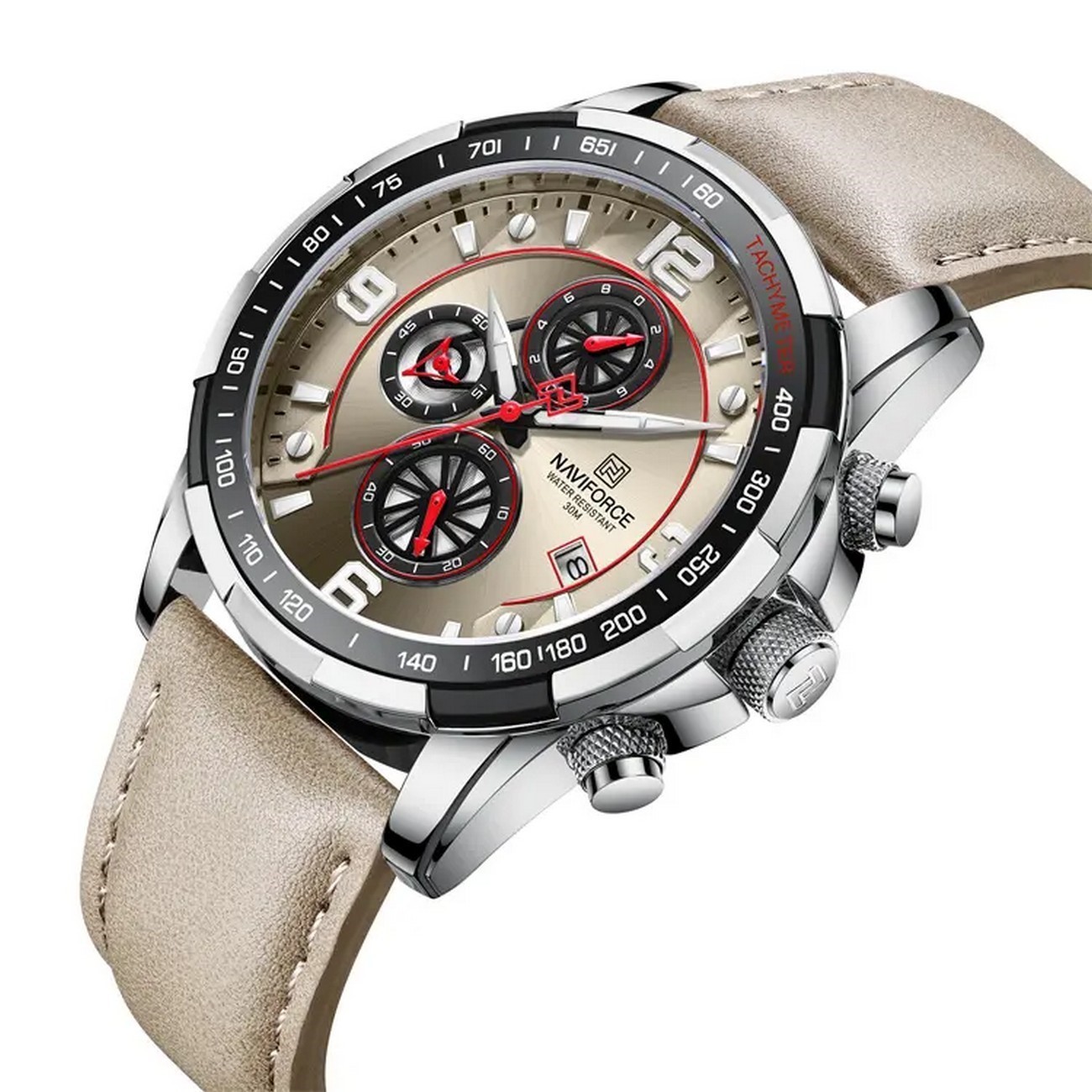 Reloj Naviforce Original Nf 8020 Cuero Beige + Estuche