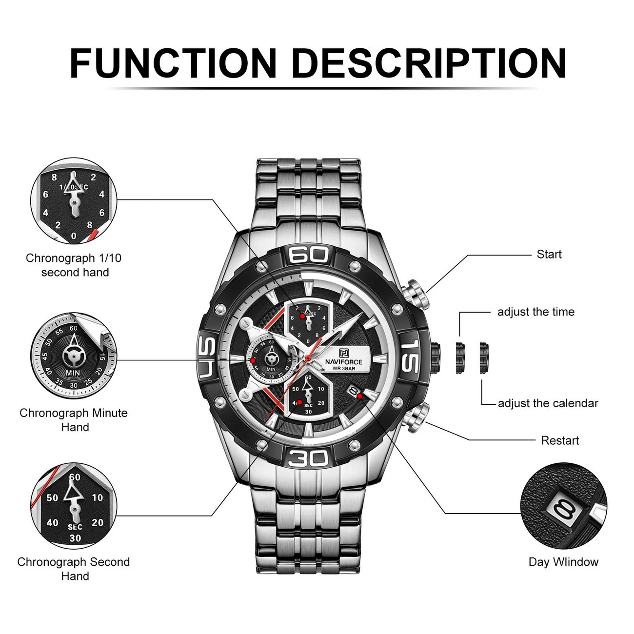 Reloj Naviforce Original Nf 8018m Cronografo + Estuche