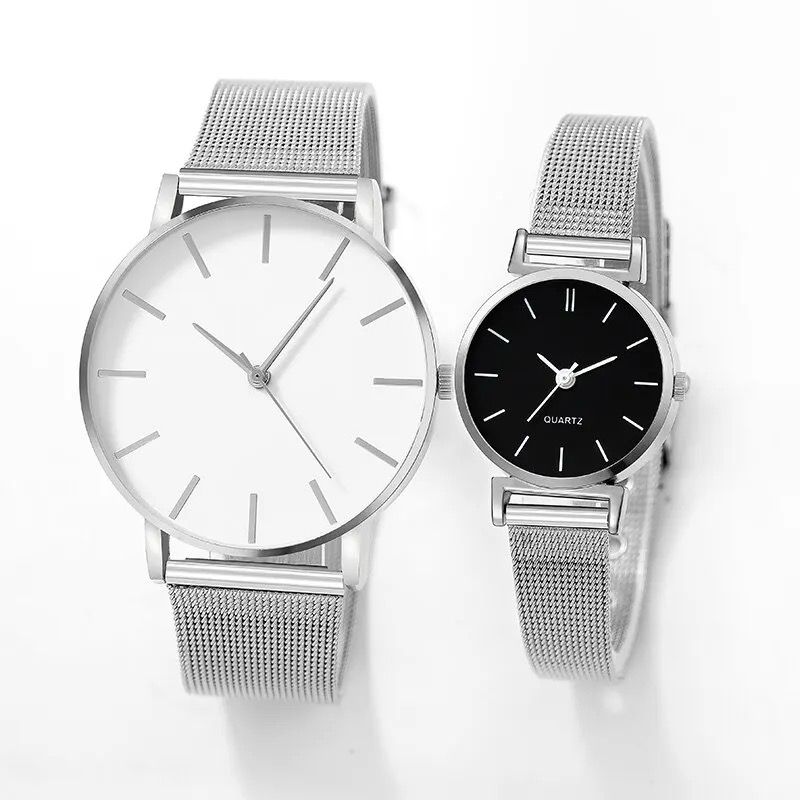 Relojes De Cuarzo Para Pareja En Acero Inoxidable Hombre Y Mujer