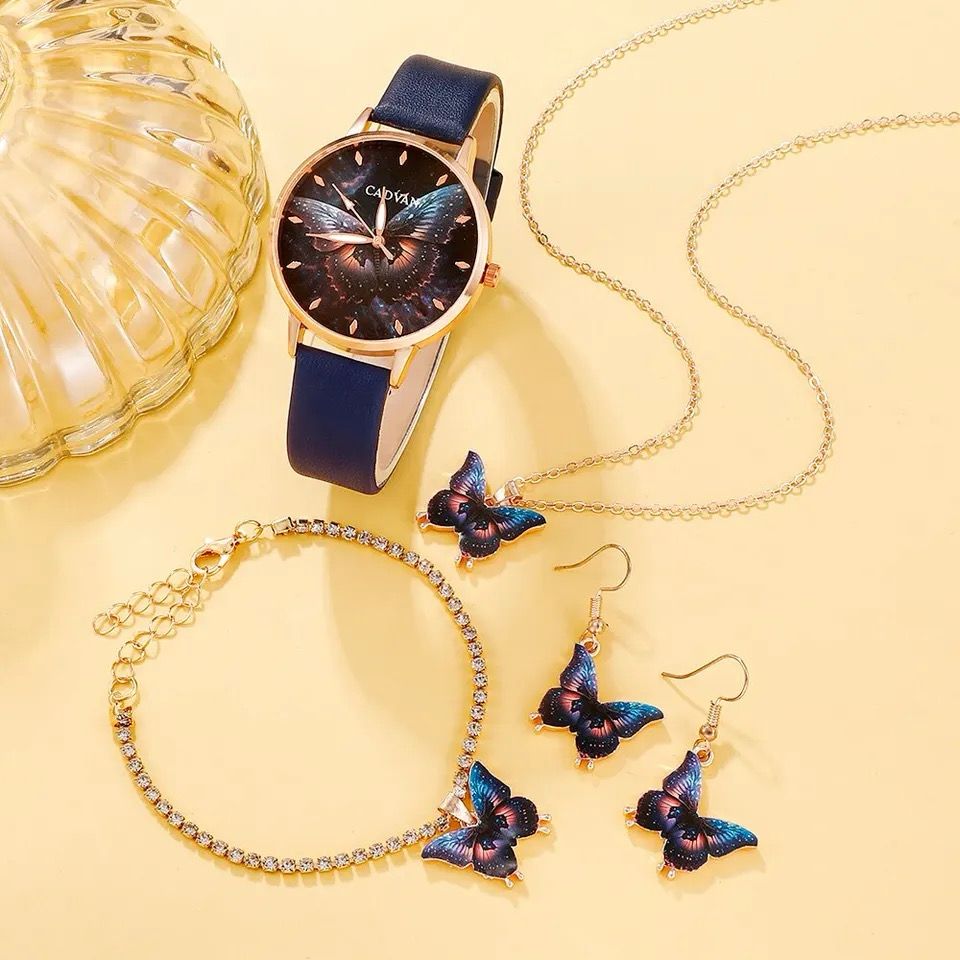 Conjunto De 5 Piezas De Reloj De Cuarzo Con Diseño De Mariposa Para Mujer