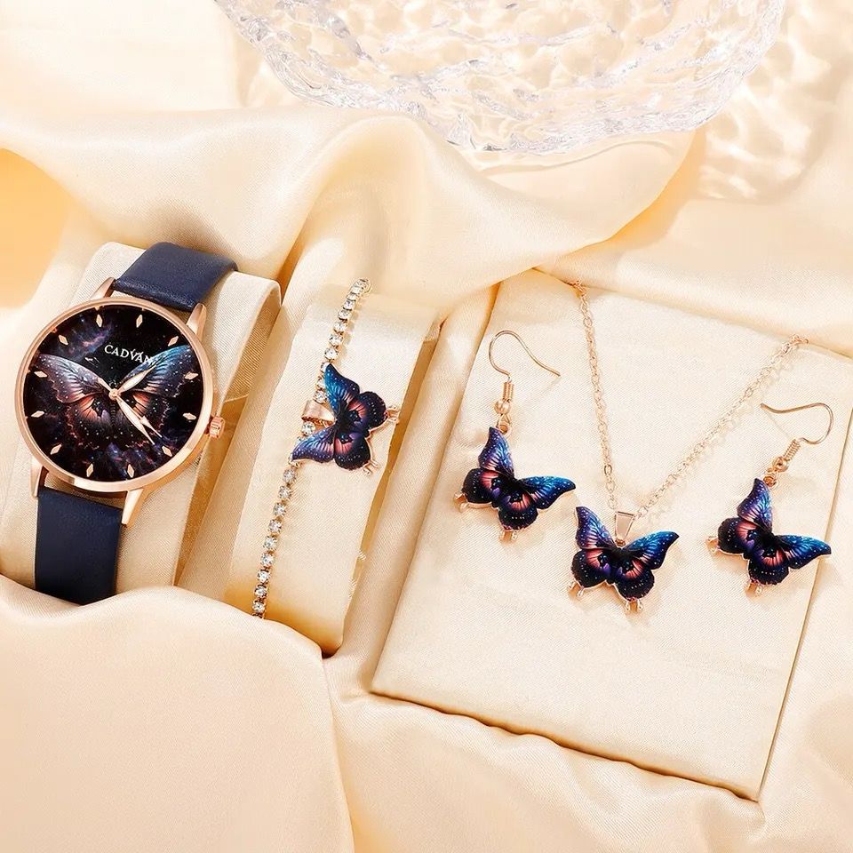 Conjunto De 5 Piezas De Reloj De Cuarzo Con Diseño De Mariposa Para Mujer