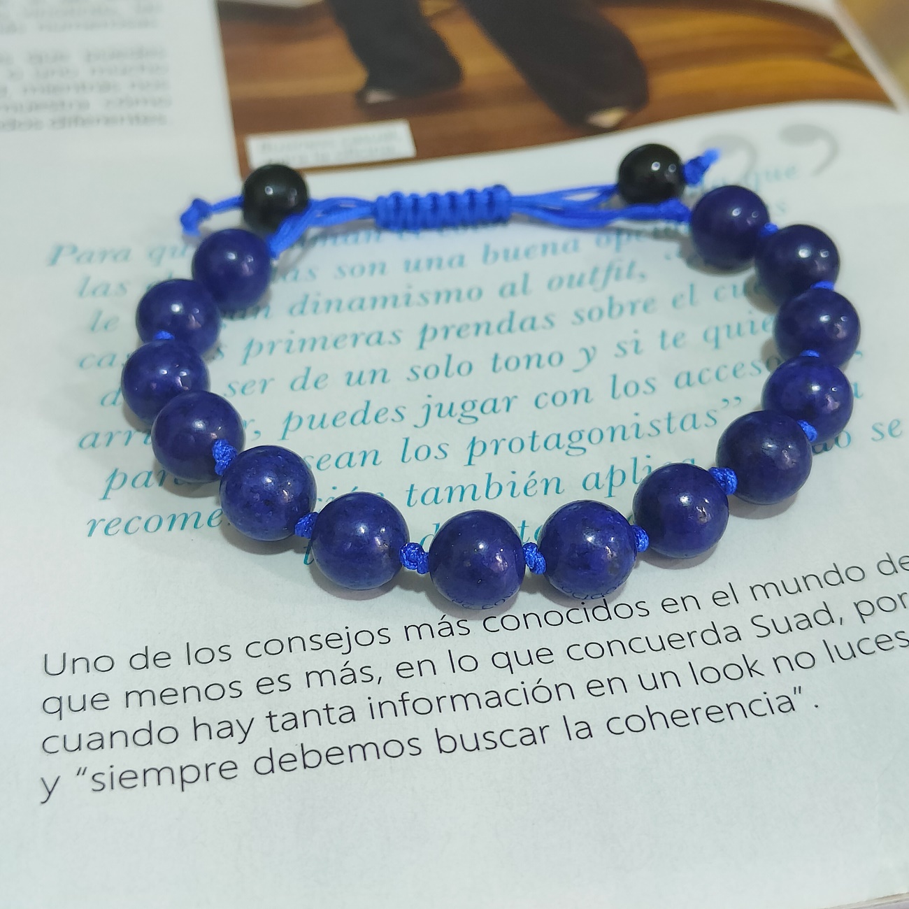 Pulsera Cuarzo Lapislázuli Nudos Tejida + Estuche