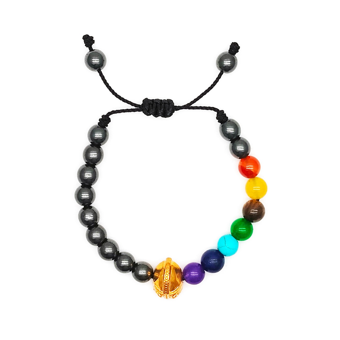 Pulsera 7 Chakras Cuarzos Gladiador Hematita + Estuche 