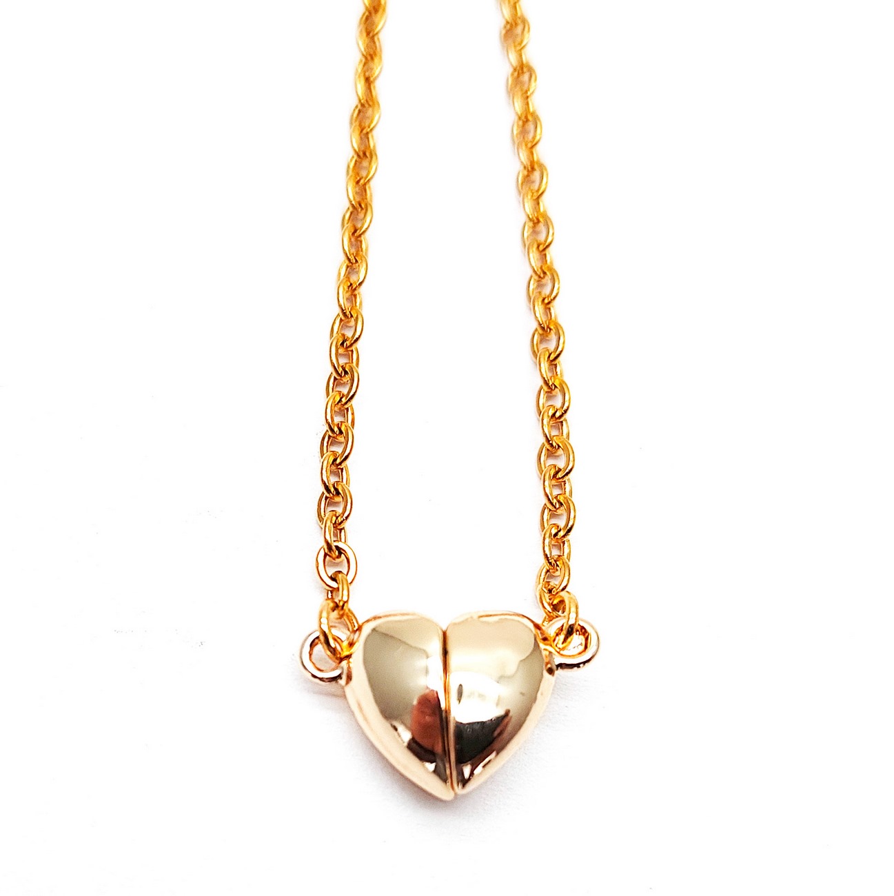 Collar Corazon Dorado Iman Regalo Amor + Estuche