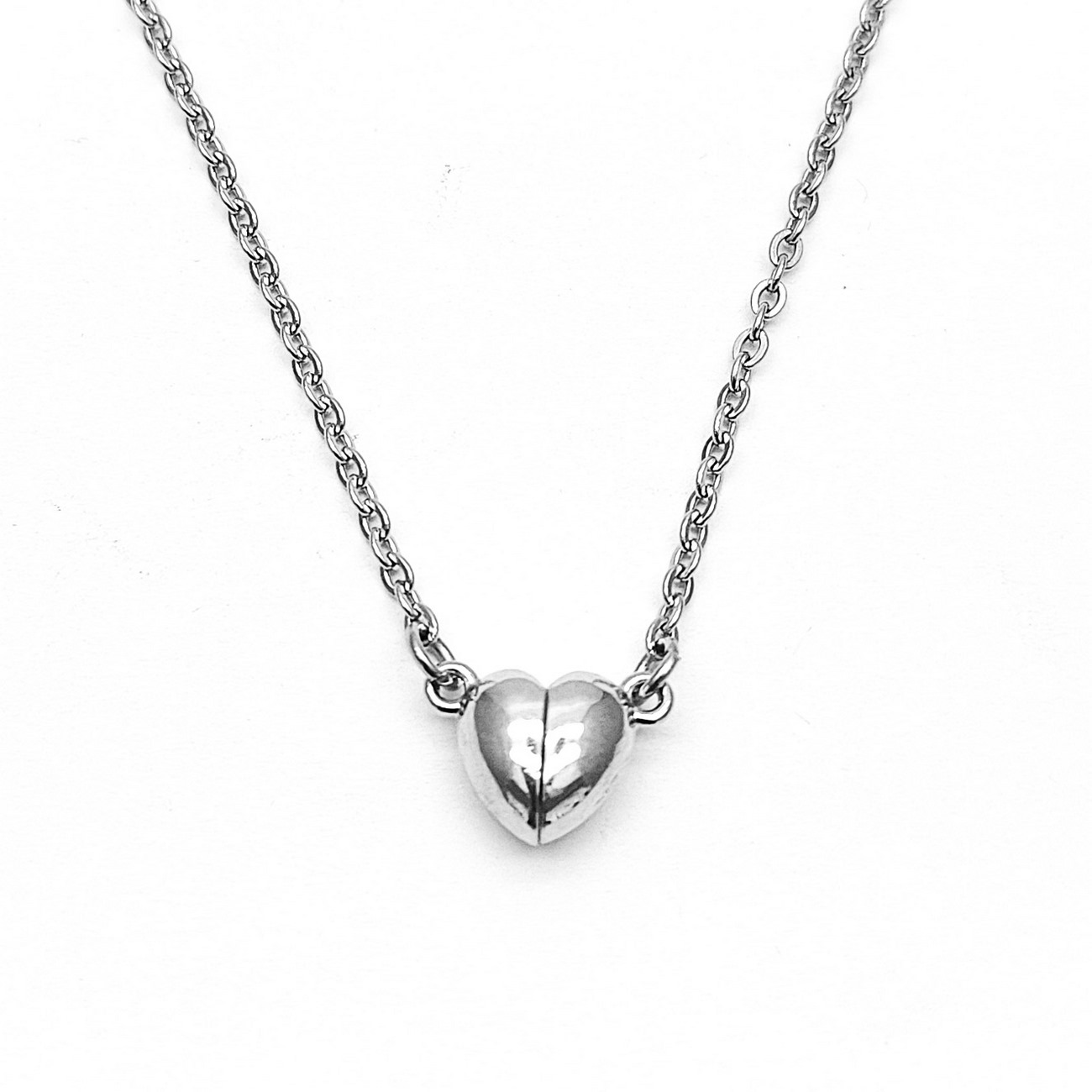 Collar Corazon Plateado Iman Regalo Amor + Estuche