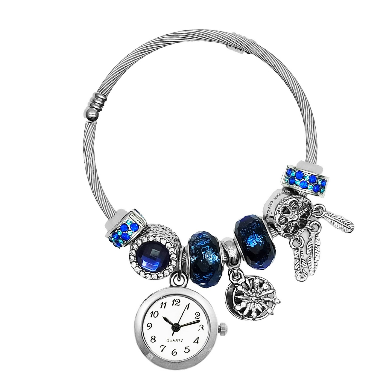Reloj Mujer Dama Pulsera Acero Atrapasueños Azul + Estuche 