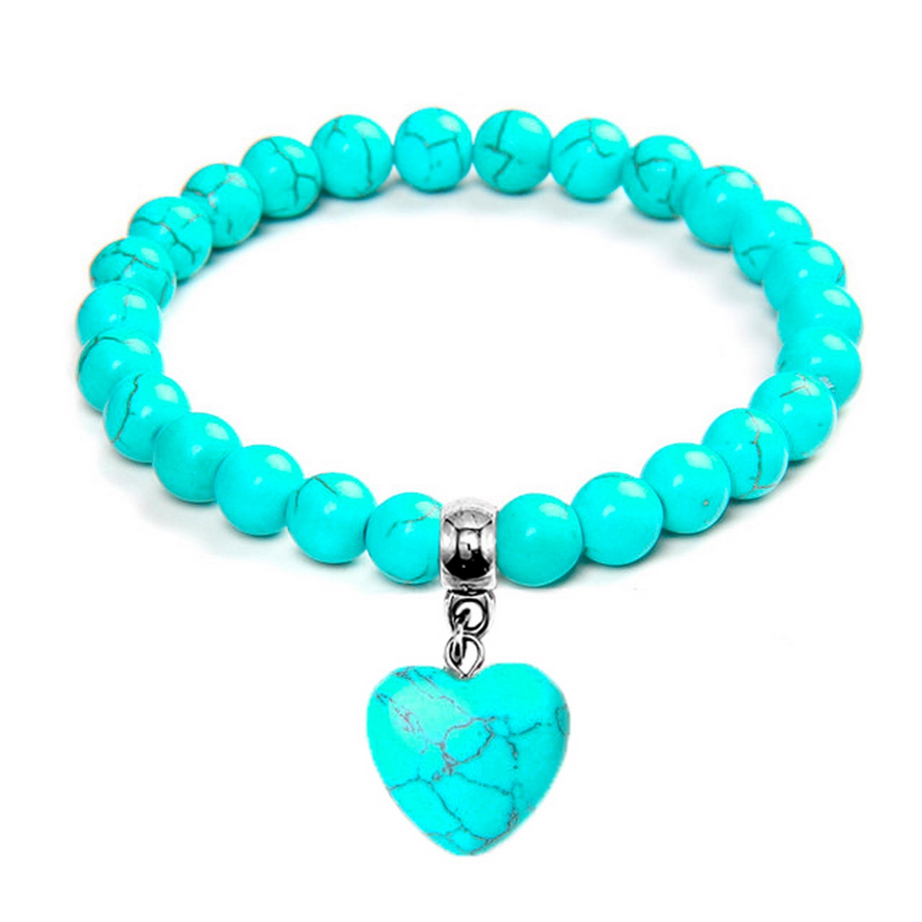 Pulsera Cuarzo Turquesa Dije Corazón + Estuche