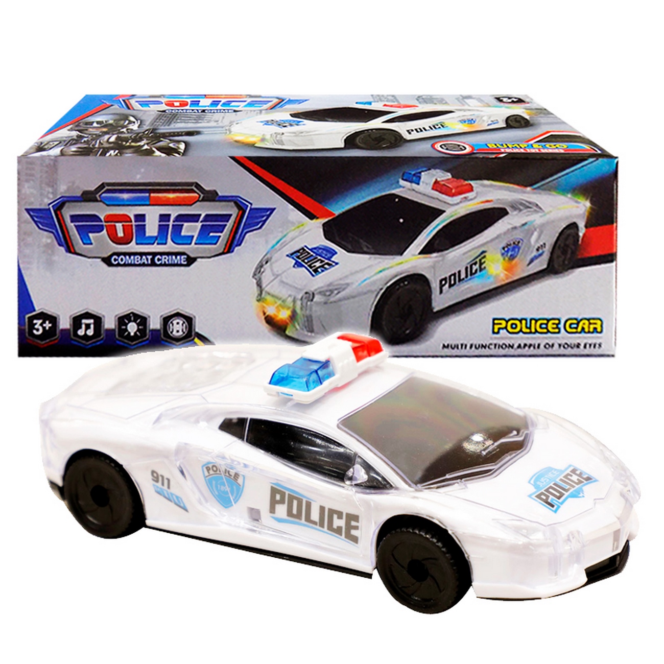 Carro Policia Luces Sonido Moivimiento Juguete + Baterias
