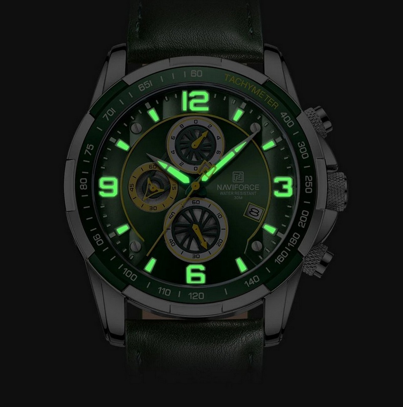 Reloj Naviforce Original Nf 8020 Cuero Verde + Estuche