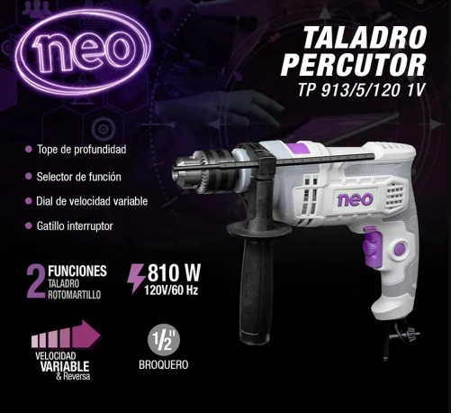 Taladro Percutor 1/2" 810 W Industrial Marca Neo
