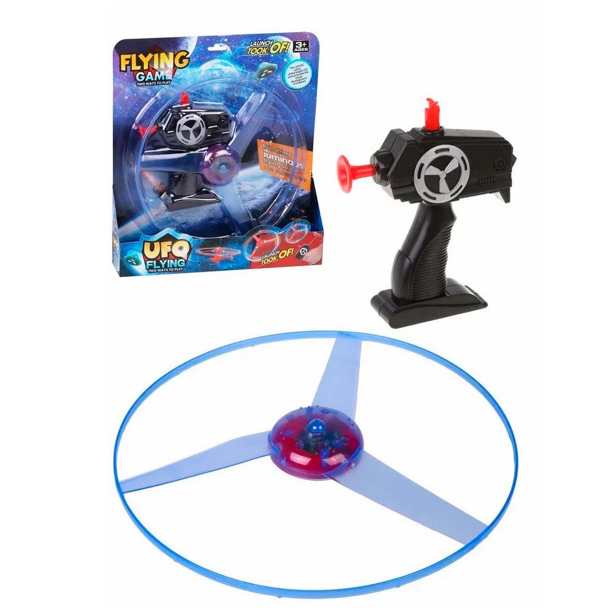 Disco Volador Con Luces Juego Niños Con Pistola Para Lanzar Azul