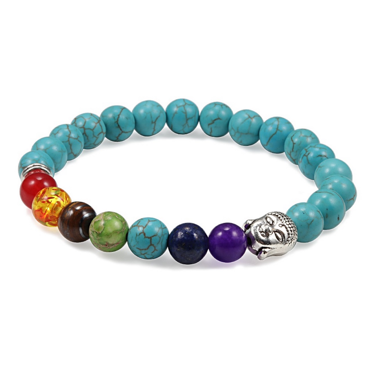 Pulsera Buda Cuarzo Turquesa 7 Chakras + Estuche