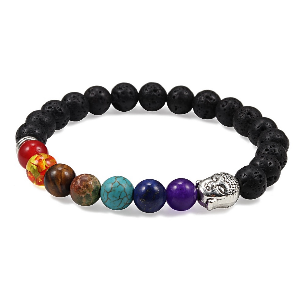 Pulsera Buda Piedra Volcanica 7 Chakras + Estuche