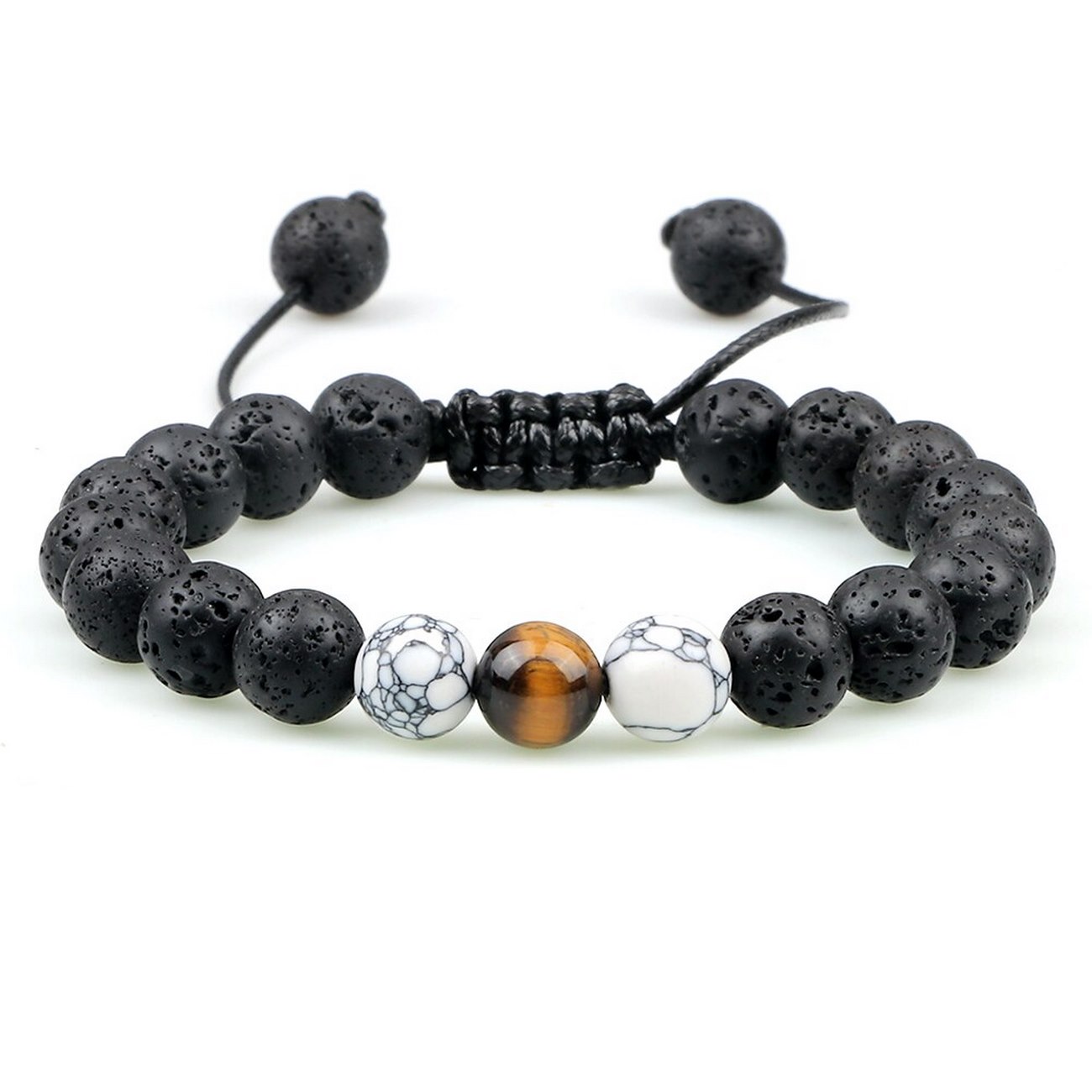 Pulsera Cuarzo Ojo De Tigre - Blanco - Piedra Volcanica Tejida Unisex