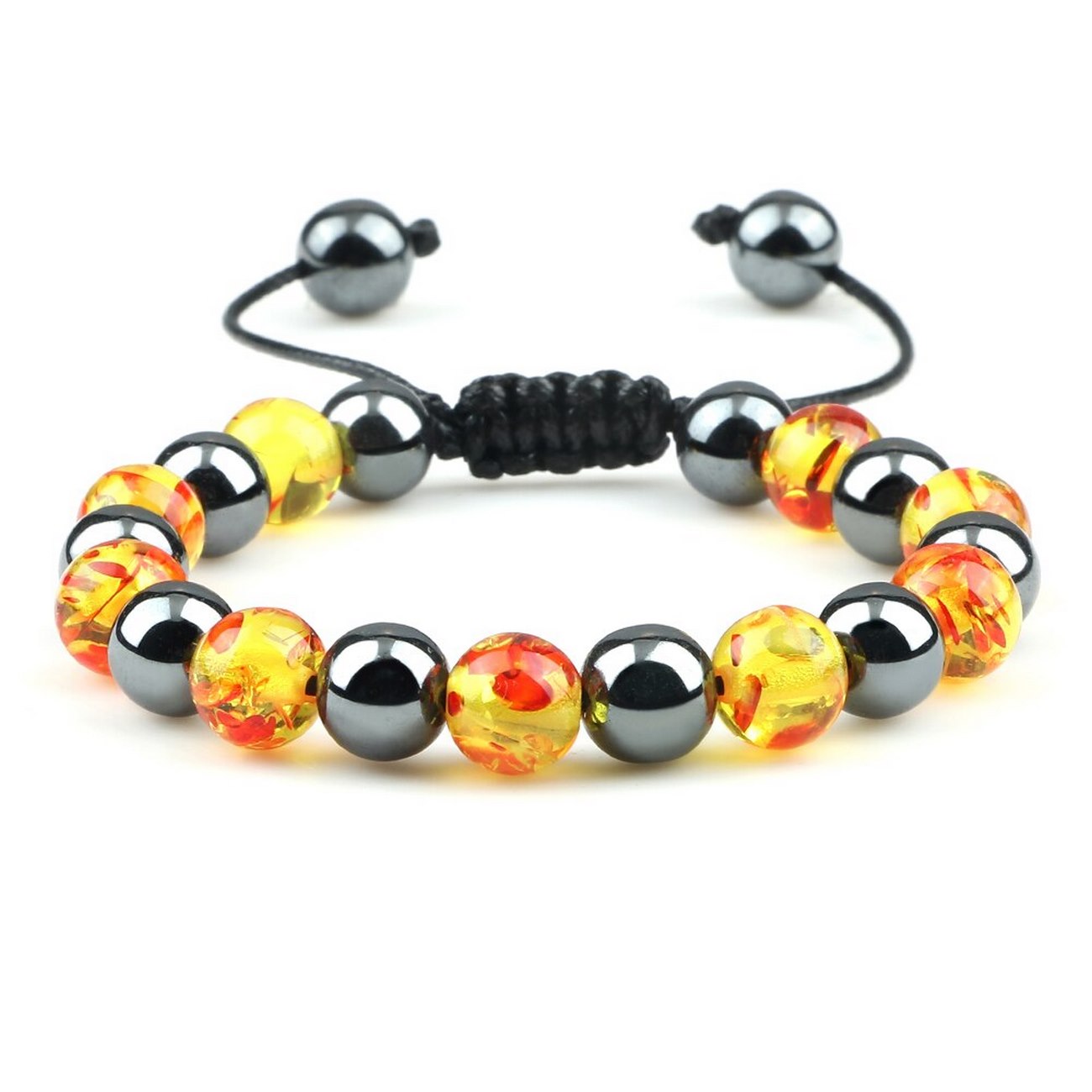 Pulsera Cuarzo Hematita - Bola Dragon Tejida + Estuche G