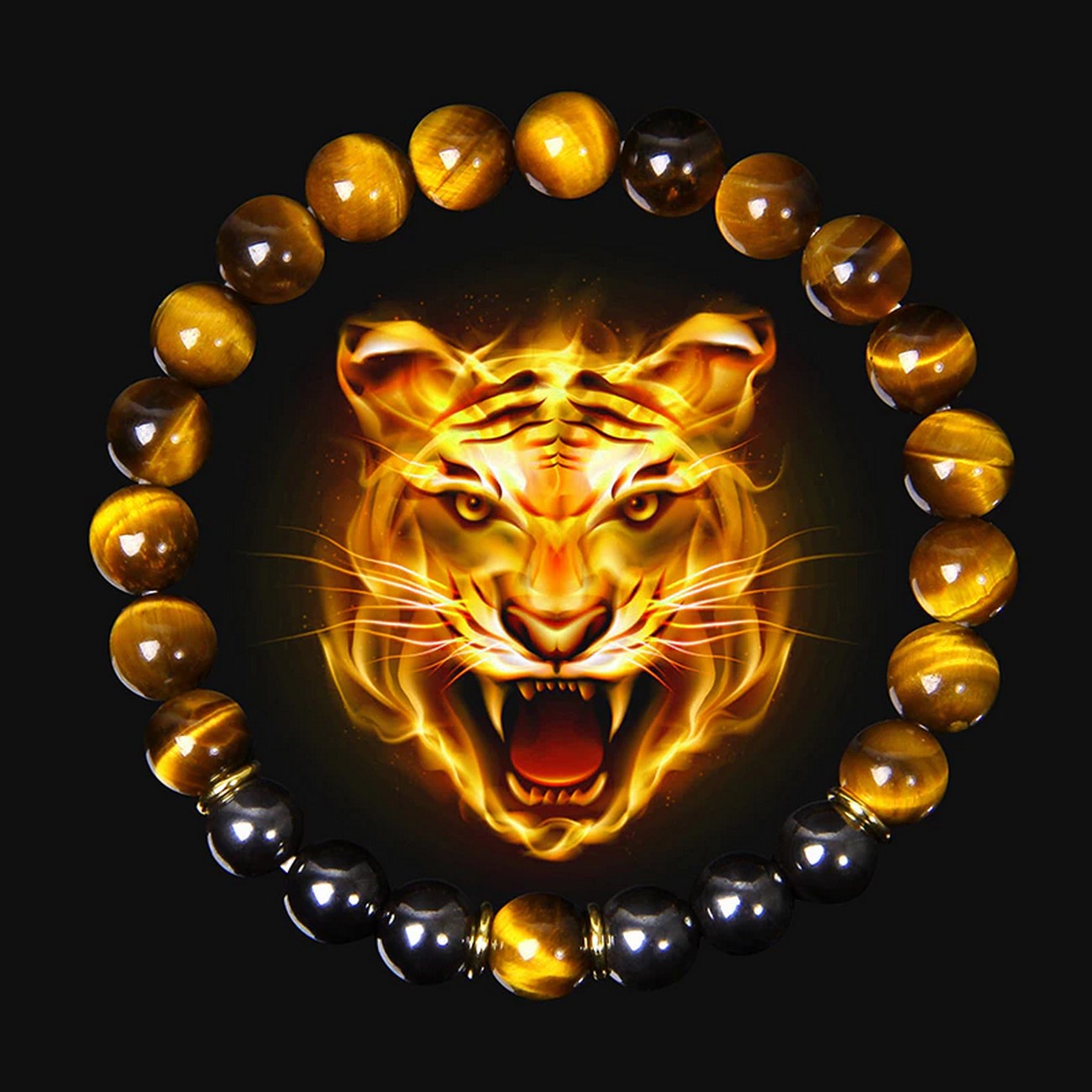 Pulsera Cuarzo Ojo De Tigre - Hematita 