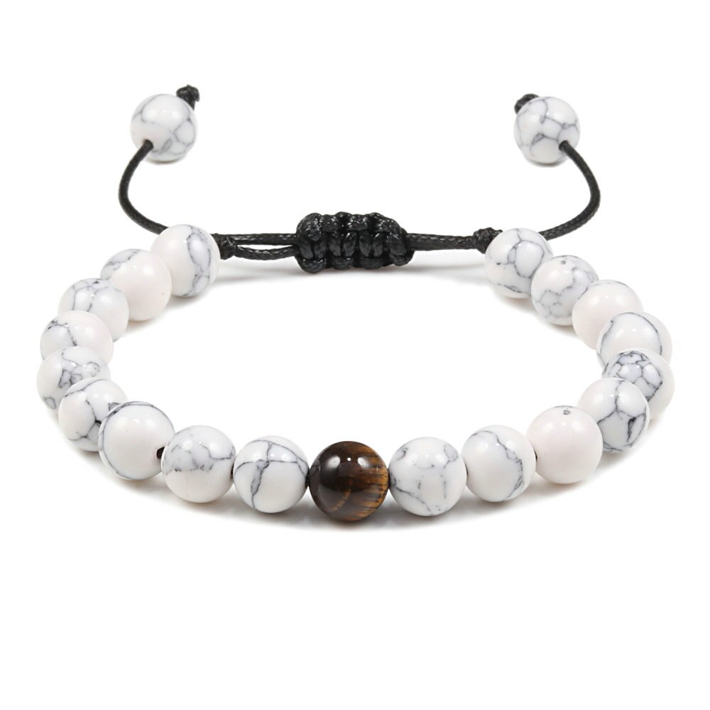 Pulsera Pareja Cuarzo Blanco - Ojo De Tigre + Estuche 