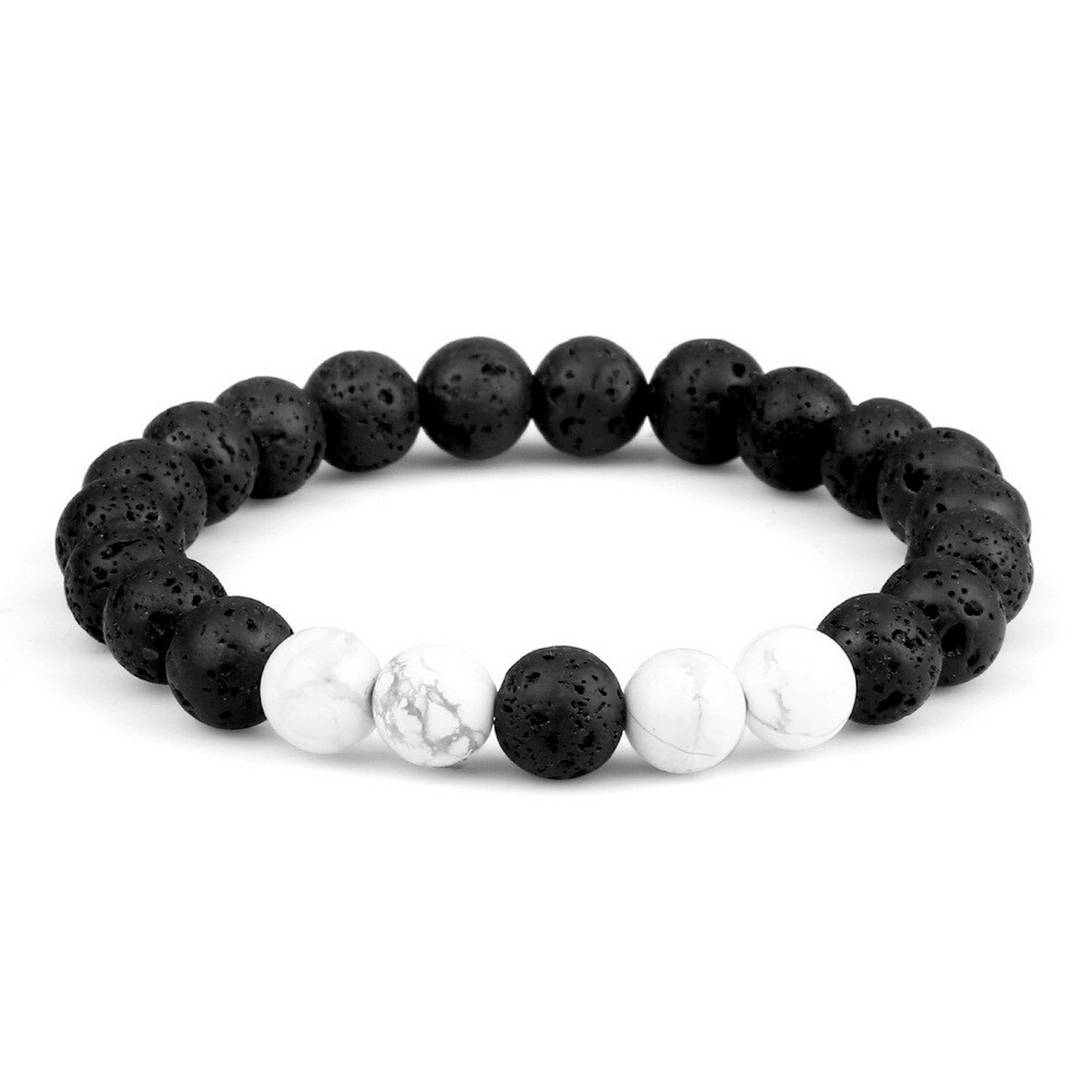 Pulsera Cuarzo Blanco - Piedra Volcanica + Estuche 