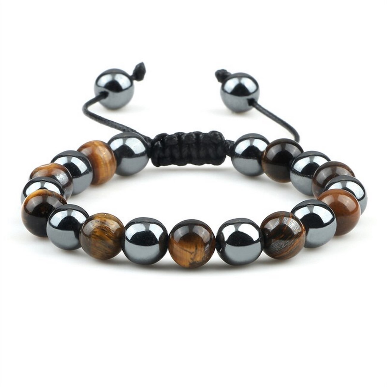 Pulsera Cuarzo Ojo De Tigre - Hematita Tejida Unisex + Estuche