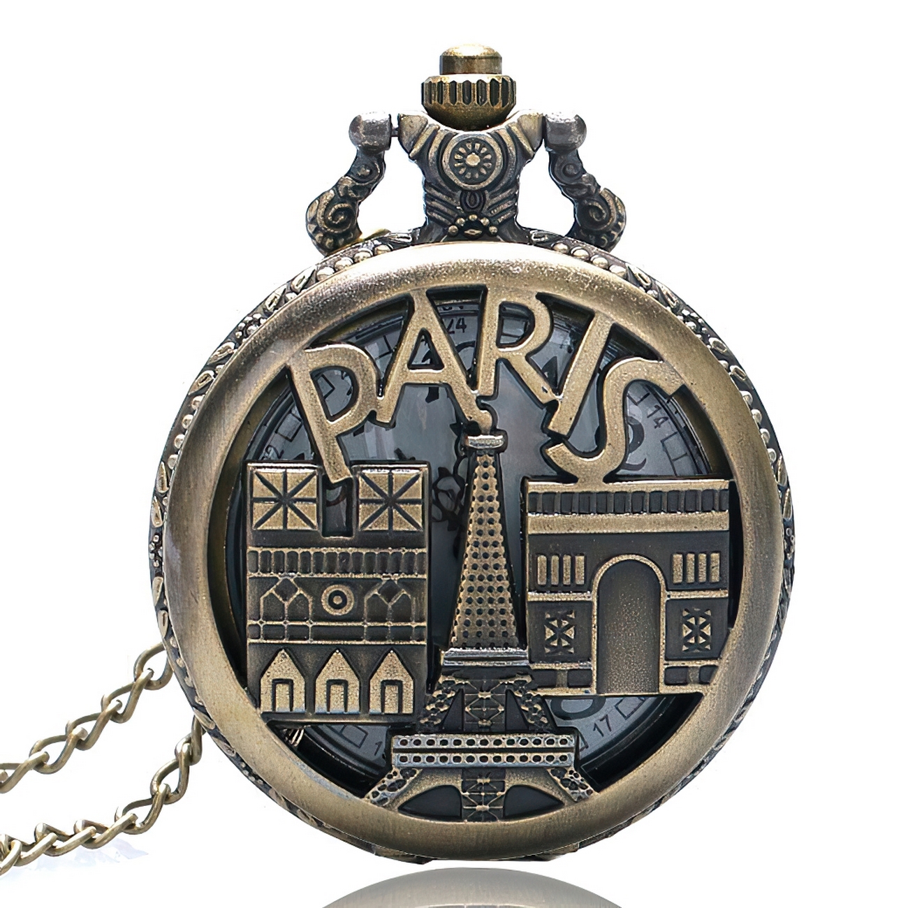 Reloj Bolsillo Vintage Torre Eiffel + Estuche