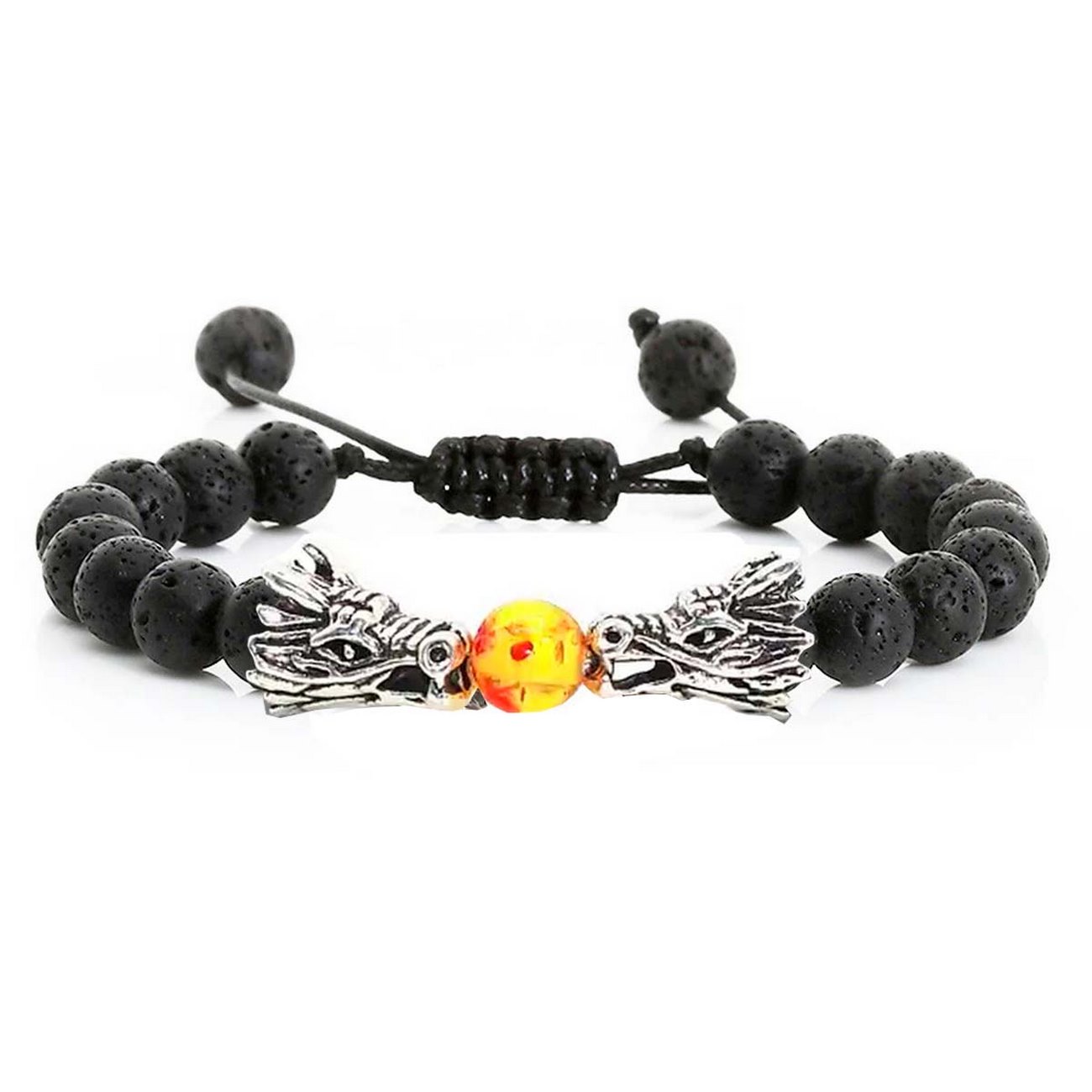 Pulsera Dragon Piedra Volcanica Tejida Unisex + Estuche 