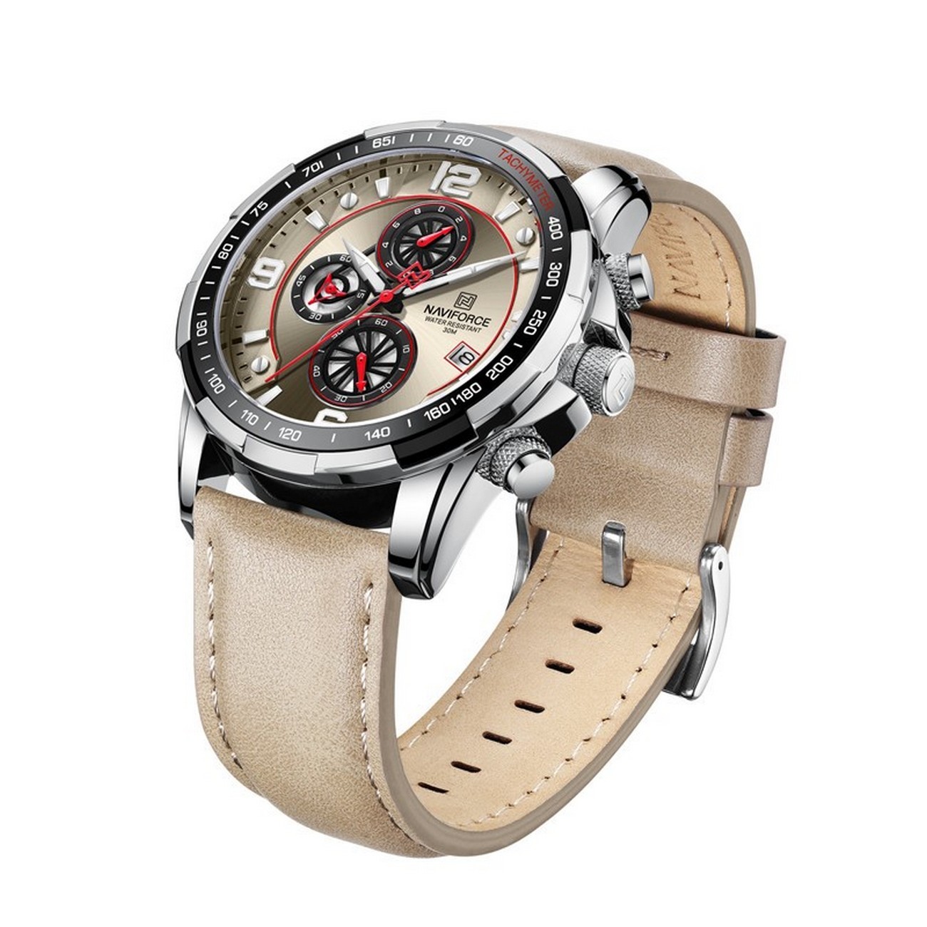 Reloj Naviforce Original Nf 8020 Cuero Beige + Estuche