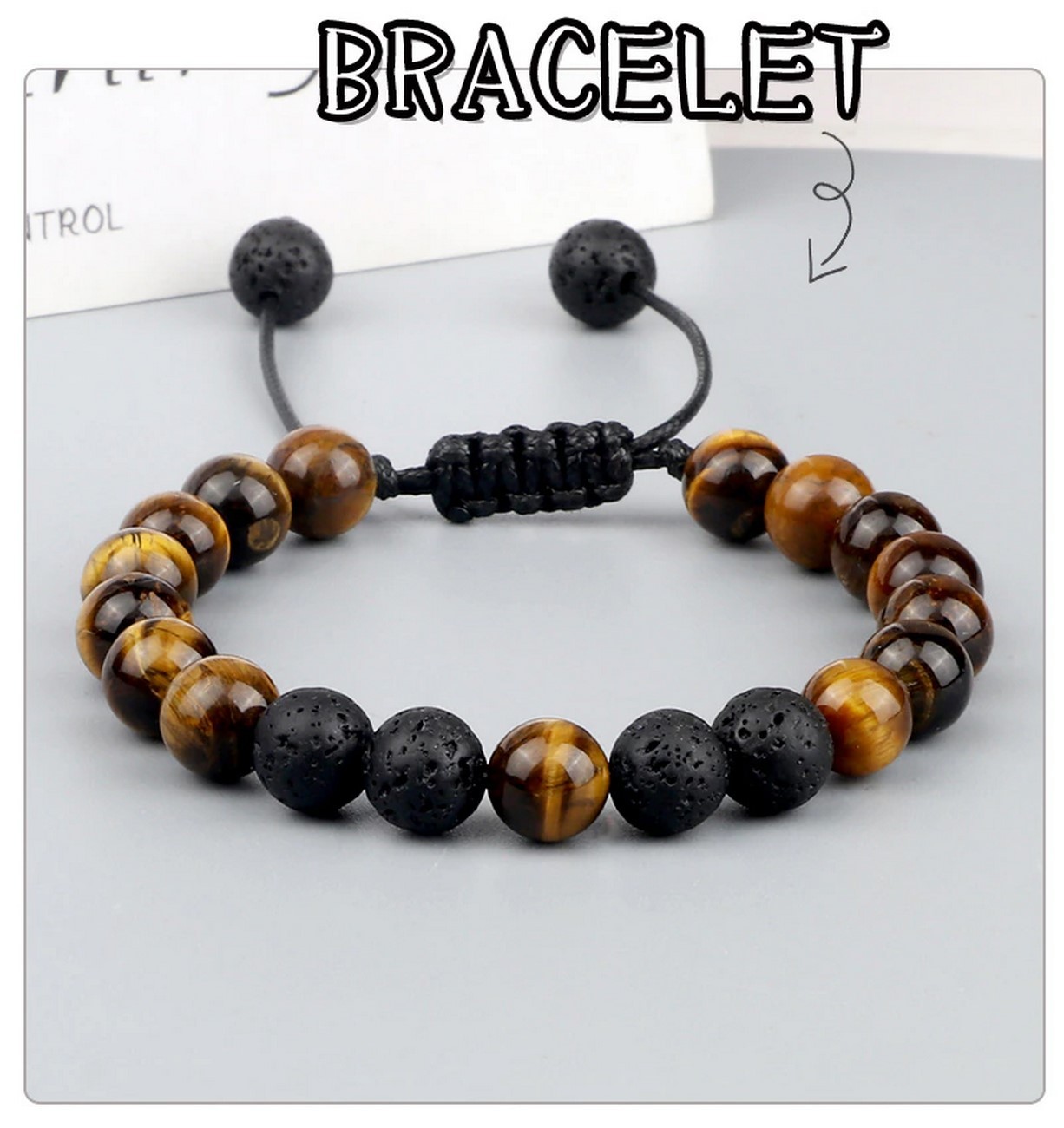 Pulsera Cuarzo Ojo De Tigre - Piedra Volcanica Tejida Unisex + Estuche