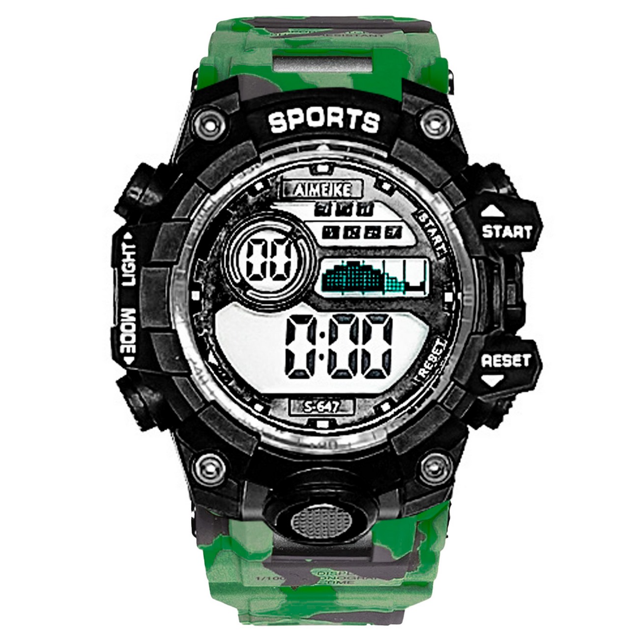 Reloj Digital Resistente Al Agua Militar Camuflado Verde + Estuche