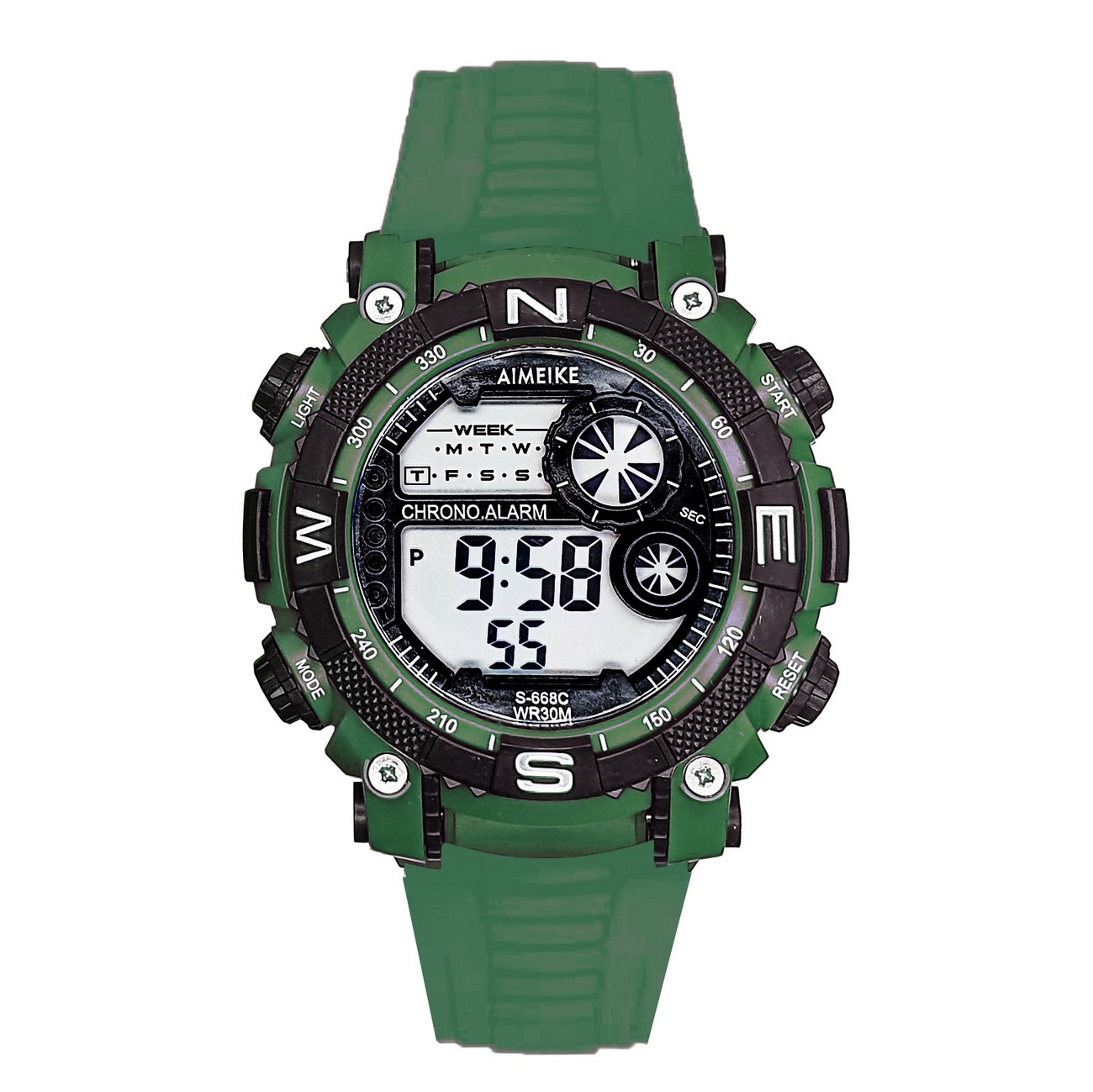 Reloj Digital Luces Resistente Al Agua Orientaciòn Verde + Estuche